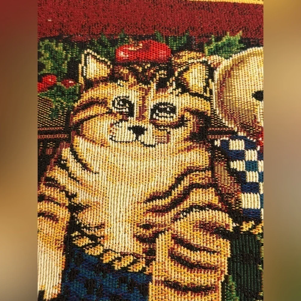 18” x 18” Red Teddy Bear, Kitten Christmas Throw Pillow